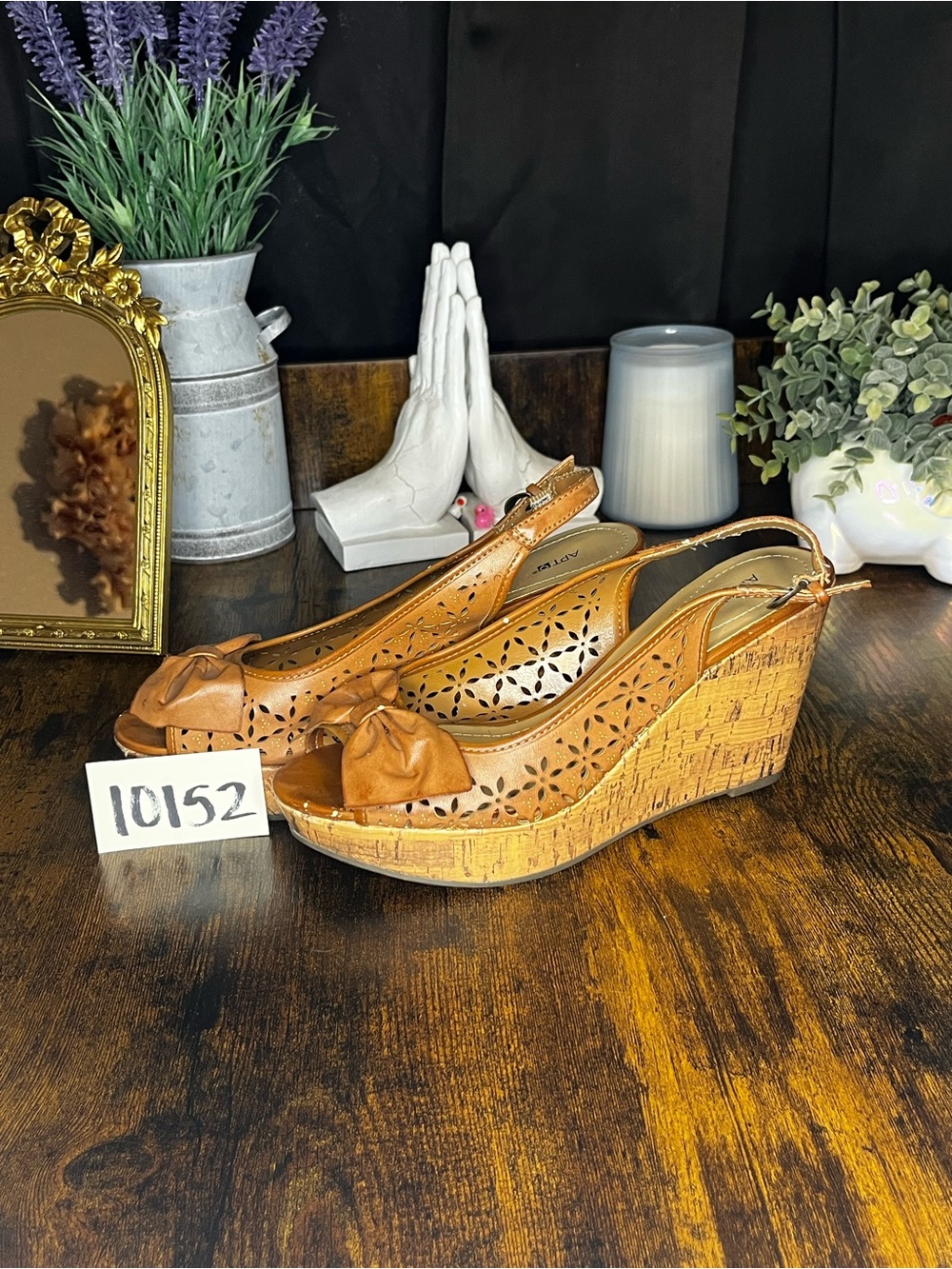 APT. 9 Tan Floral Cutout Cork Wedge Sandals Size 7.5